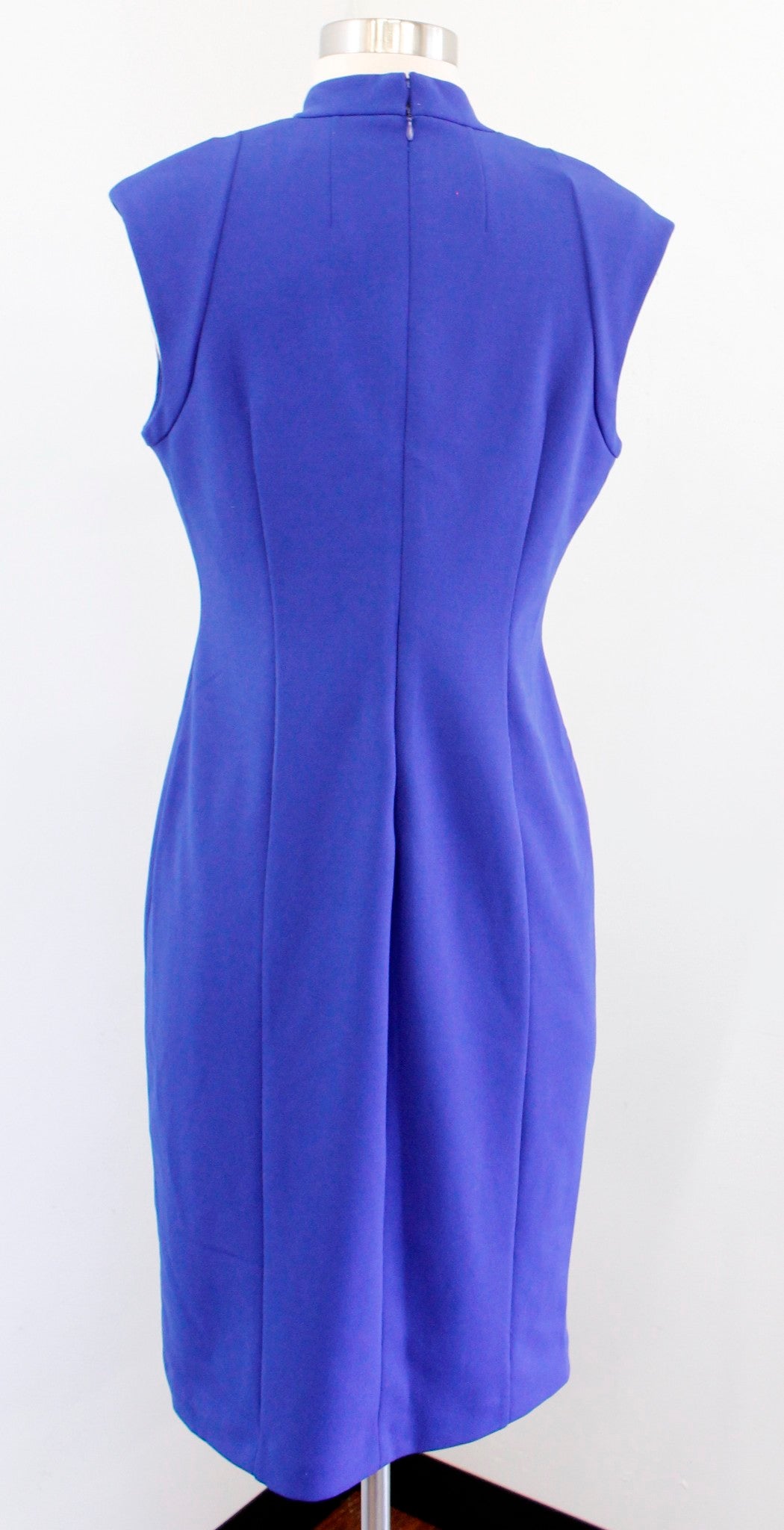 Calvin Klein Womens Royal Blue Ruched Sheath Dress Size 6 Cap Sleeve V Neck