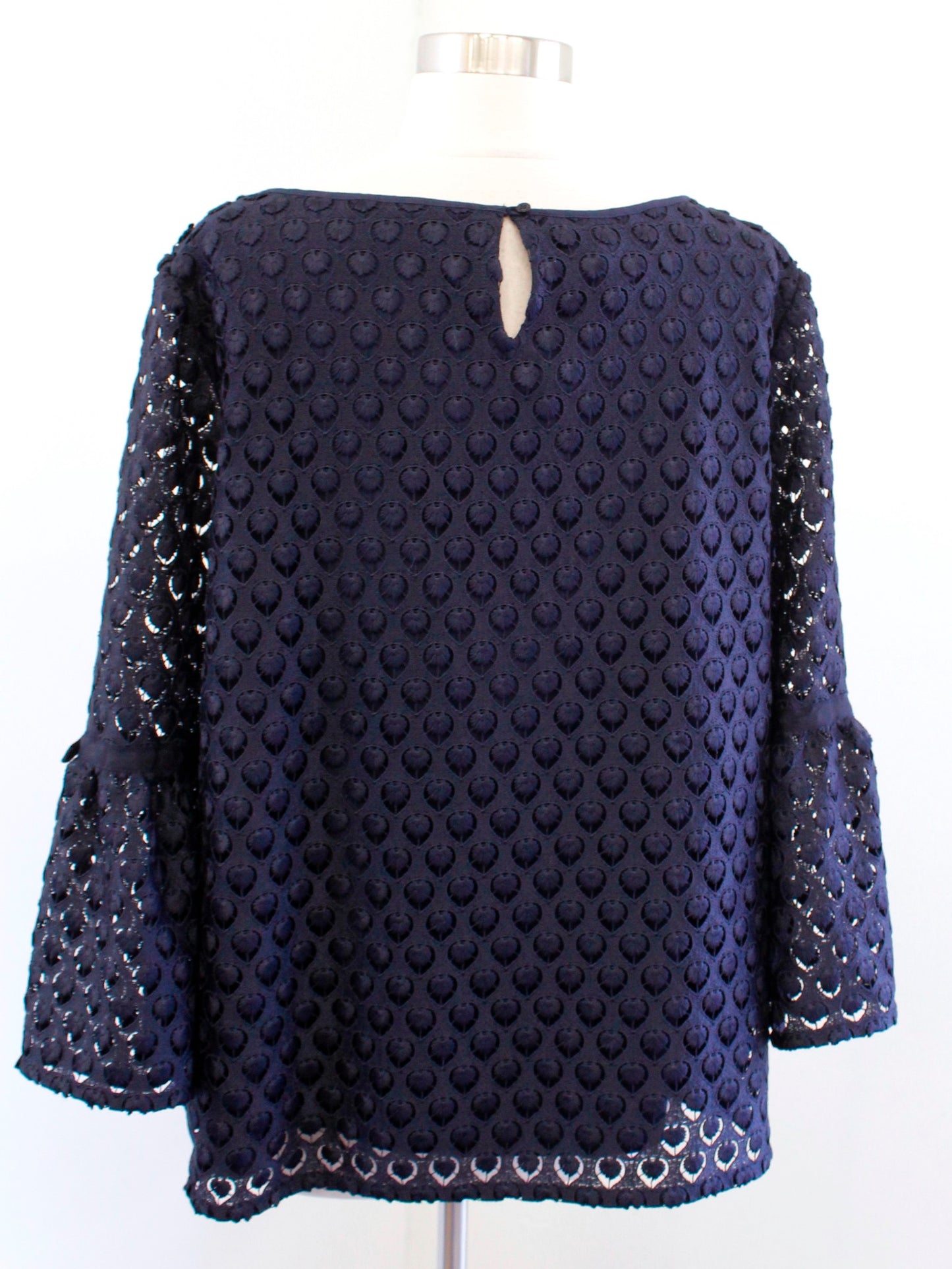NWT Talbots RSVP Navy Blue Eyelet Lace Bell Sleeve Top Blouse Size L Evening