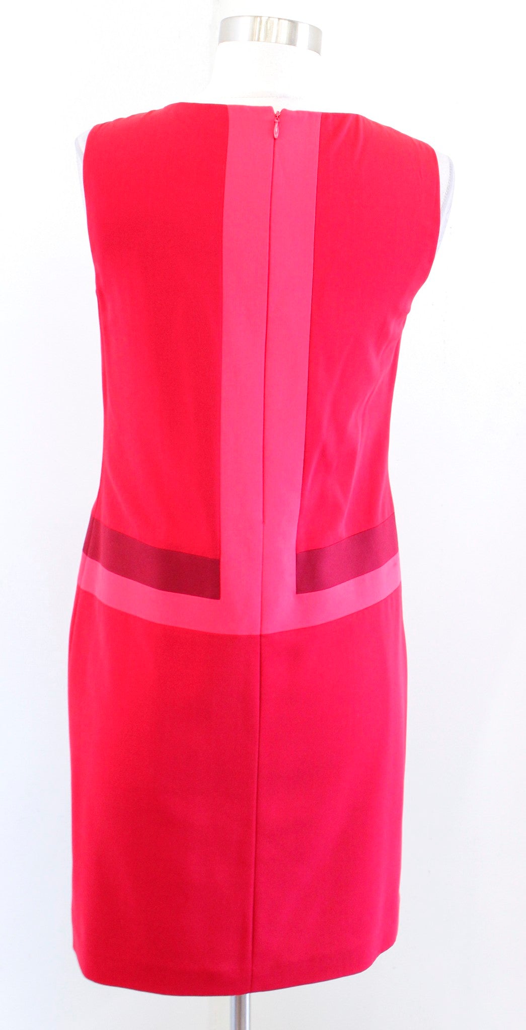 Elie Tahari Womens Red Pink Color Block Silk Shift Dress Size 0 Sleeveless