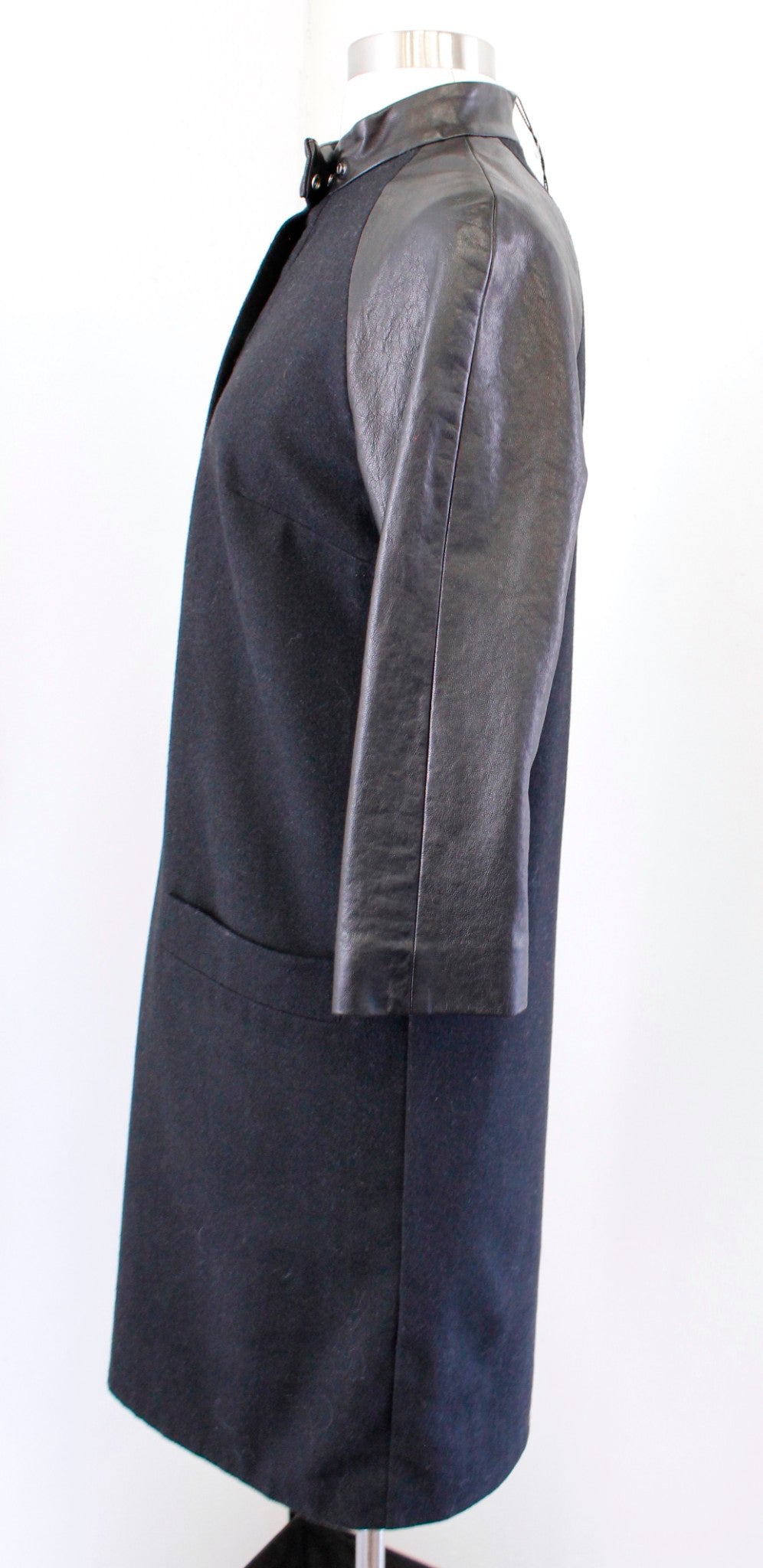 NWT Emerson Fry New York Black Wool Blend Washed Leather Trim Shift Dress Size 0