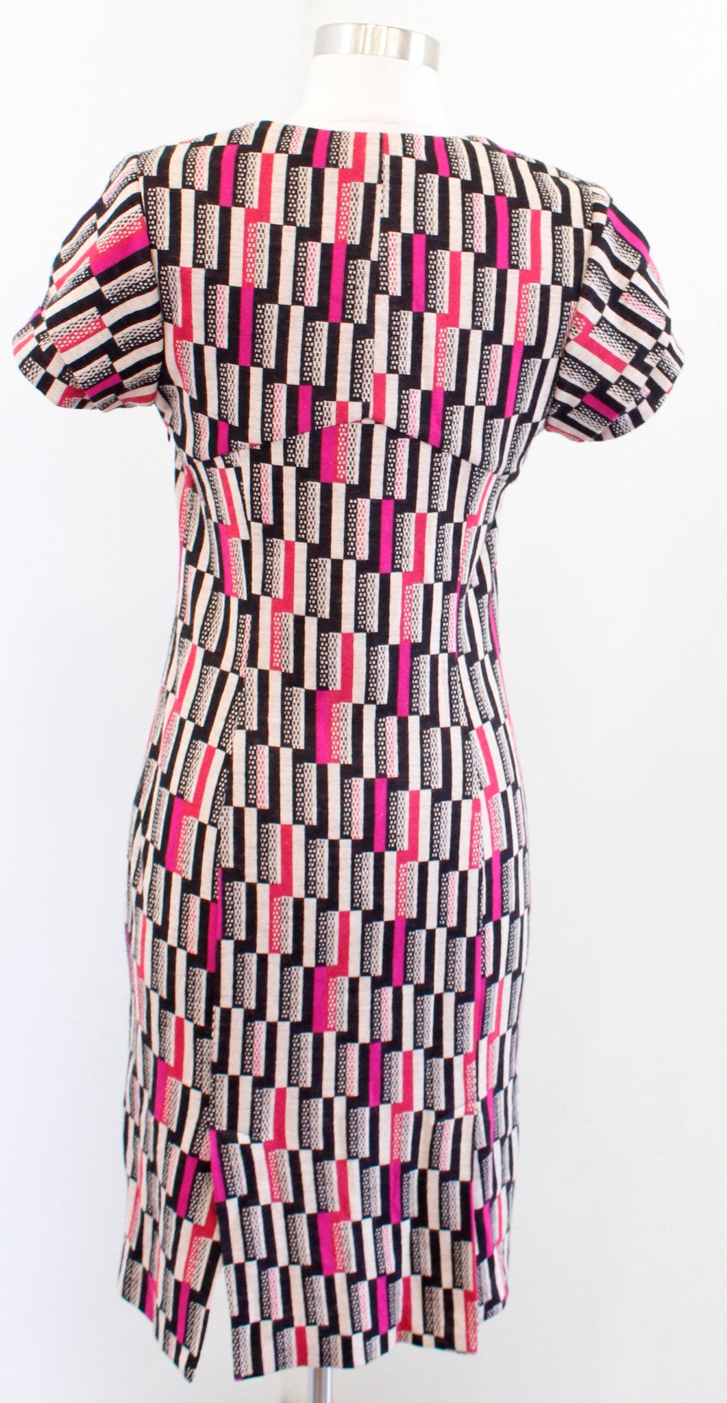 Diane Von Furstenberg Aleja Wool Blend Geometric Print Knit Sheath Dress 10 Tan