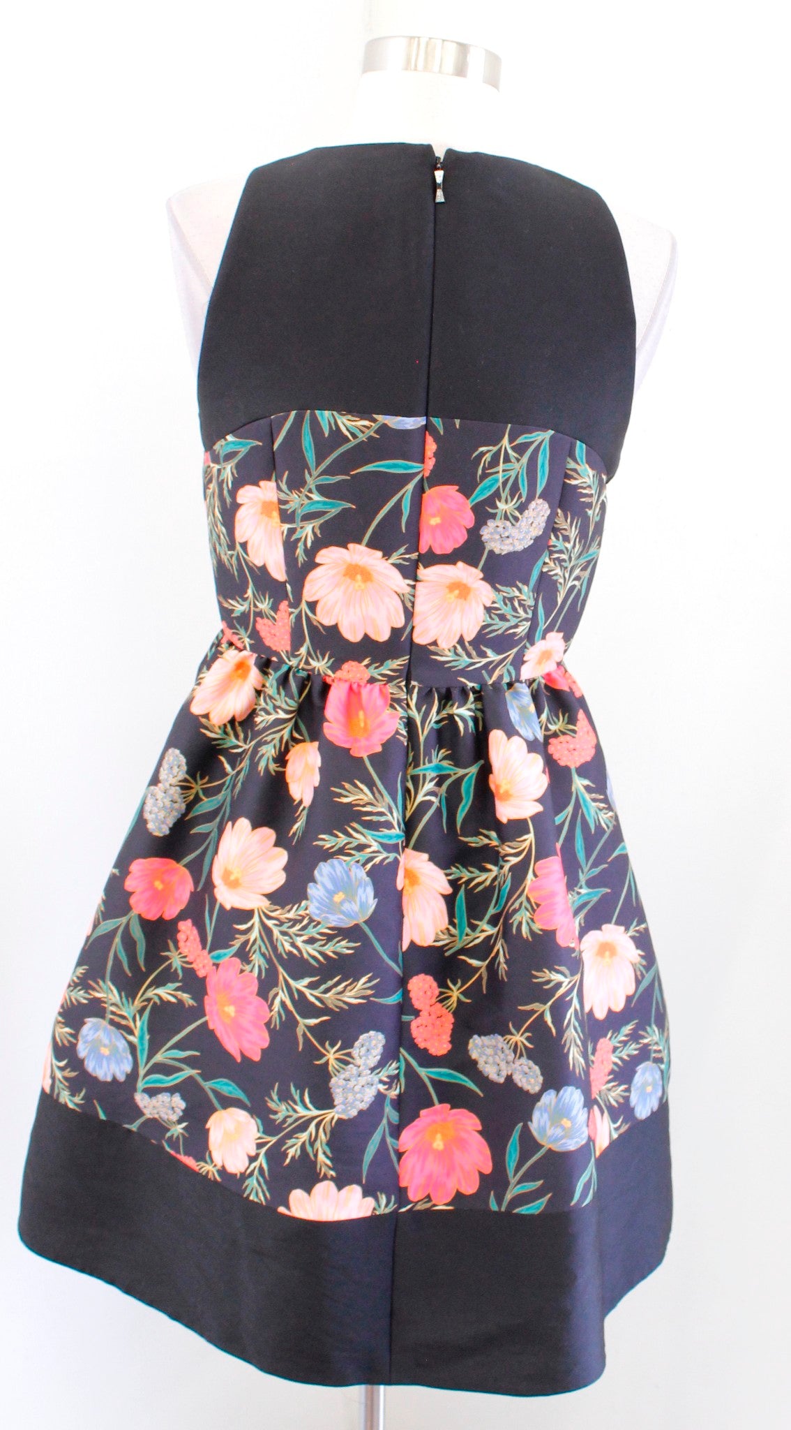 Kate Spade Blossom Mikado Fit and Flare Garden Floral Print Dress Size 4 Black