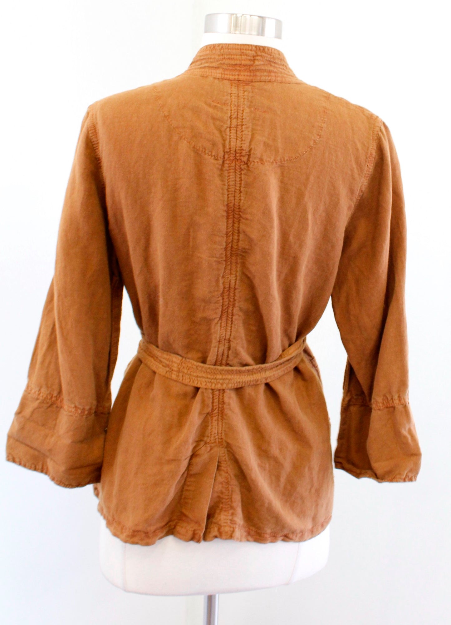 Hei Hei Anthropologie Honey Brown Tie Waist Wrap Style Linen Jacket Size XS