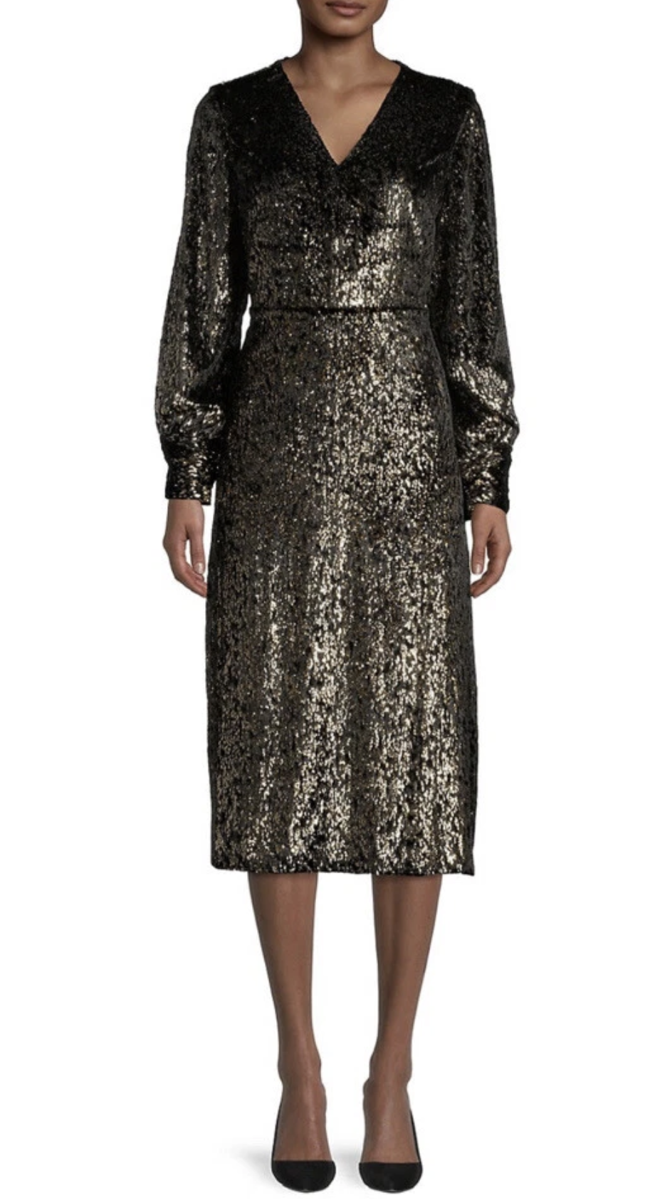 NWT Elie Tahari Black Gold Metallic Textured Velvet Midi Dress Size 12 Cocktail