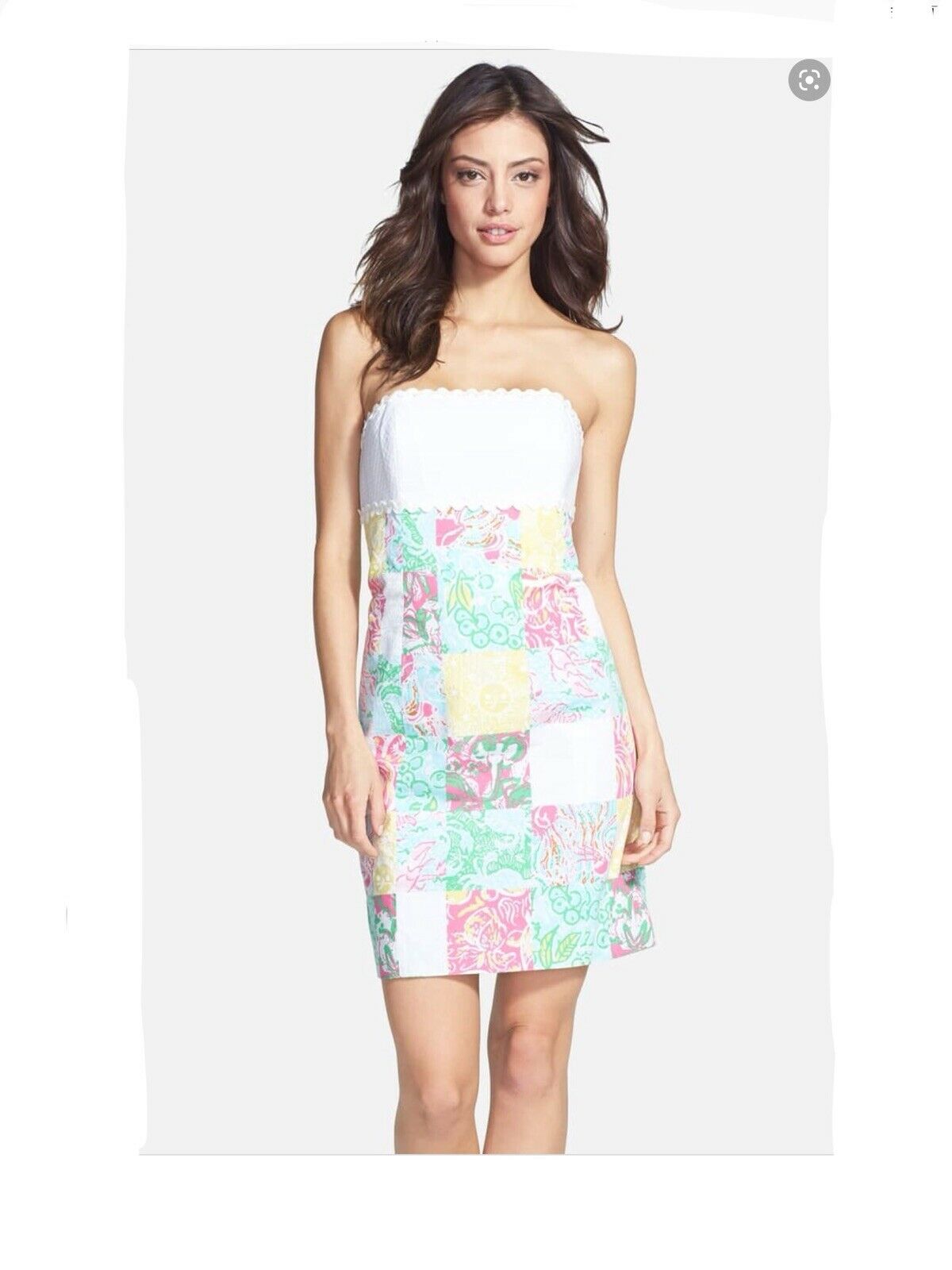 NWT $158 Lilly Pulitzer Franco Dress State Patch Print Sz 0 Strapless Patchwork