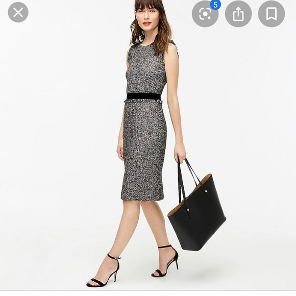 J Crew Sparkling Constellation Metallic Tweed Fringe Velvet Trim Sheath Dress 8