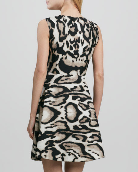 Diane Von Furstenberg Renna Leopard Print Fit and Flare Silk Wool Dress size 4