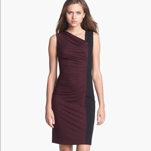 NWT Diane Von Furstenberg Gladys Wine Black Ruched Knit Wiggle Dress Size 8