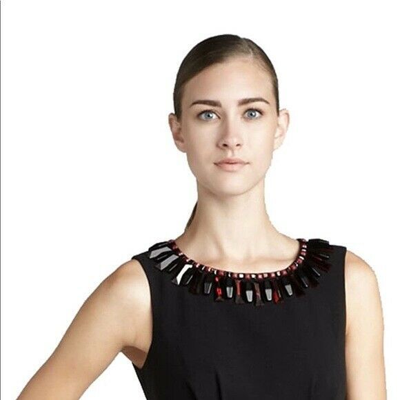 NWT $428 Kate Spade Diana Black Beaded Embellished Neck Sheath Dress Size 6