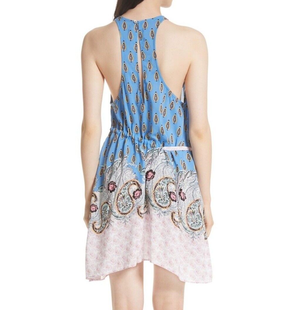 NWT Intimately Free People Rendezvous Blue Paisley Print Tie Slip Dress Size XS