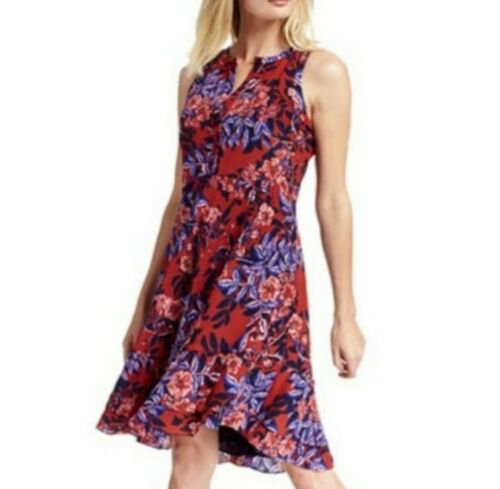 Rebecca Taylor Silk Flame of the Forest Floral Print Dress Size 4 Flounce Red