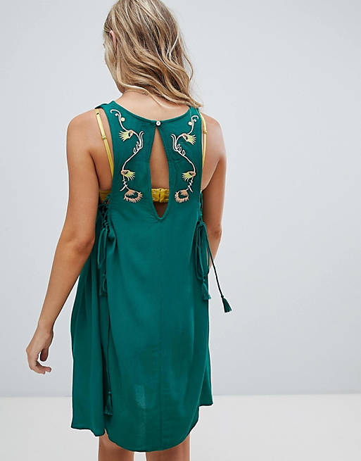 Free People Adelaide Green Floral Embroidered Tunic / Mini Dress Size S Boho