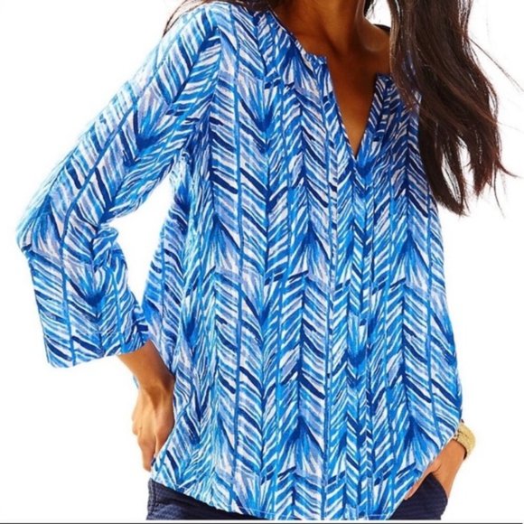 NWT Lilly Pulitzer Nalani Tunic Costa Verde Printed Lapis Blue Blouse Top Size S