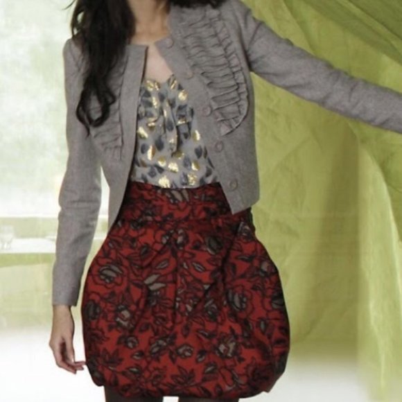 Tabitha Anthropologie As You Please Ruffle Pleated Cropped Wool Jacket Sz 0 Tan