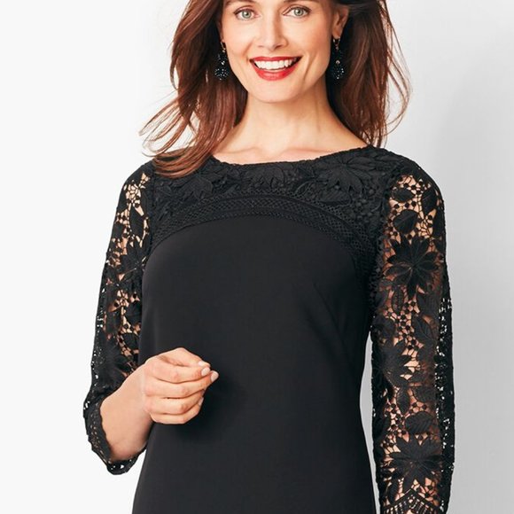 NWT Talbots RSVP Black Lace Sleeve Sheath Dress Size 2P Cocktail Party