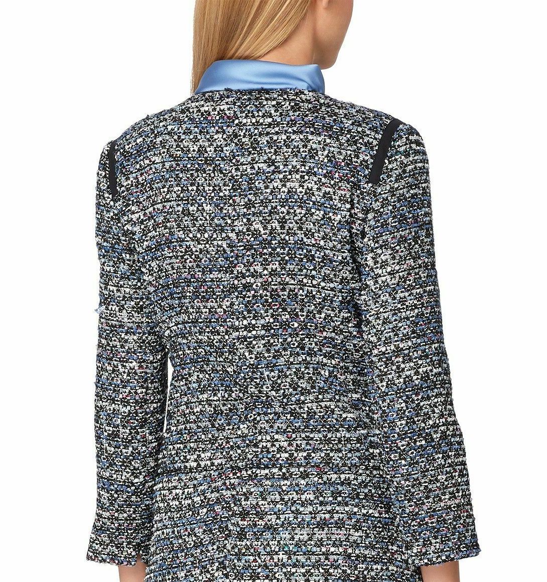 Tahari ASL Levine Blue Multi Color Tweed Sequin Fringe Blazer Jacket Sz 14 Open