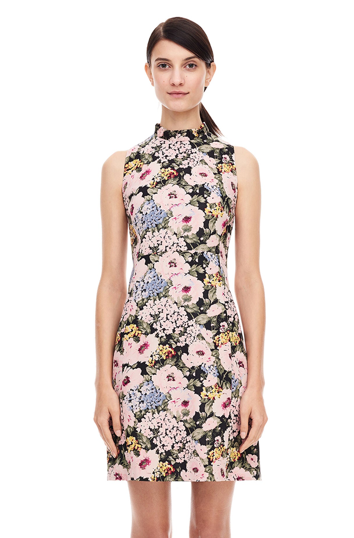 Rebecca Taylor Lavinia Garden Floral Print Ruffle Neck Sheath Dress Size 6 Pink