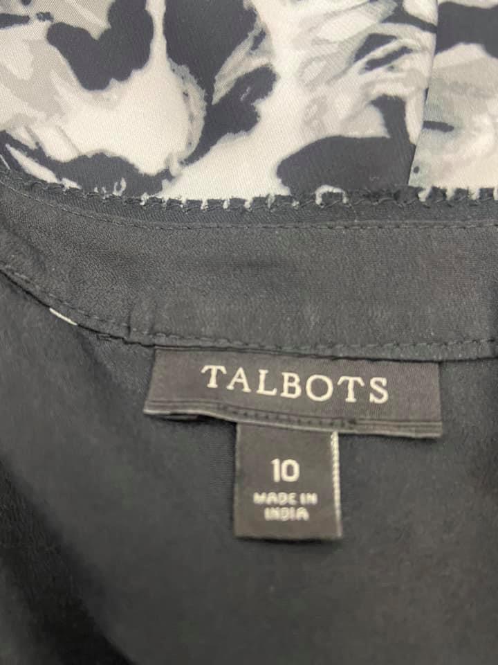 Talbots Womens Gray Black Floral Print Seamed A Line Dress Sleeveless Size 10