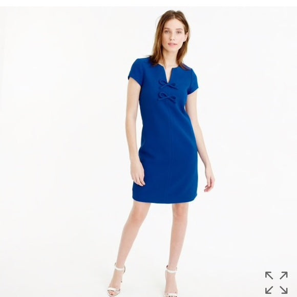 J Crew Royal Blue Bow Accent Presentation Shift Dress Size 2 Cap Sleeve