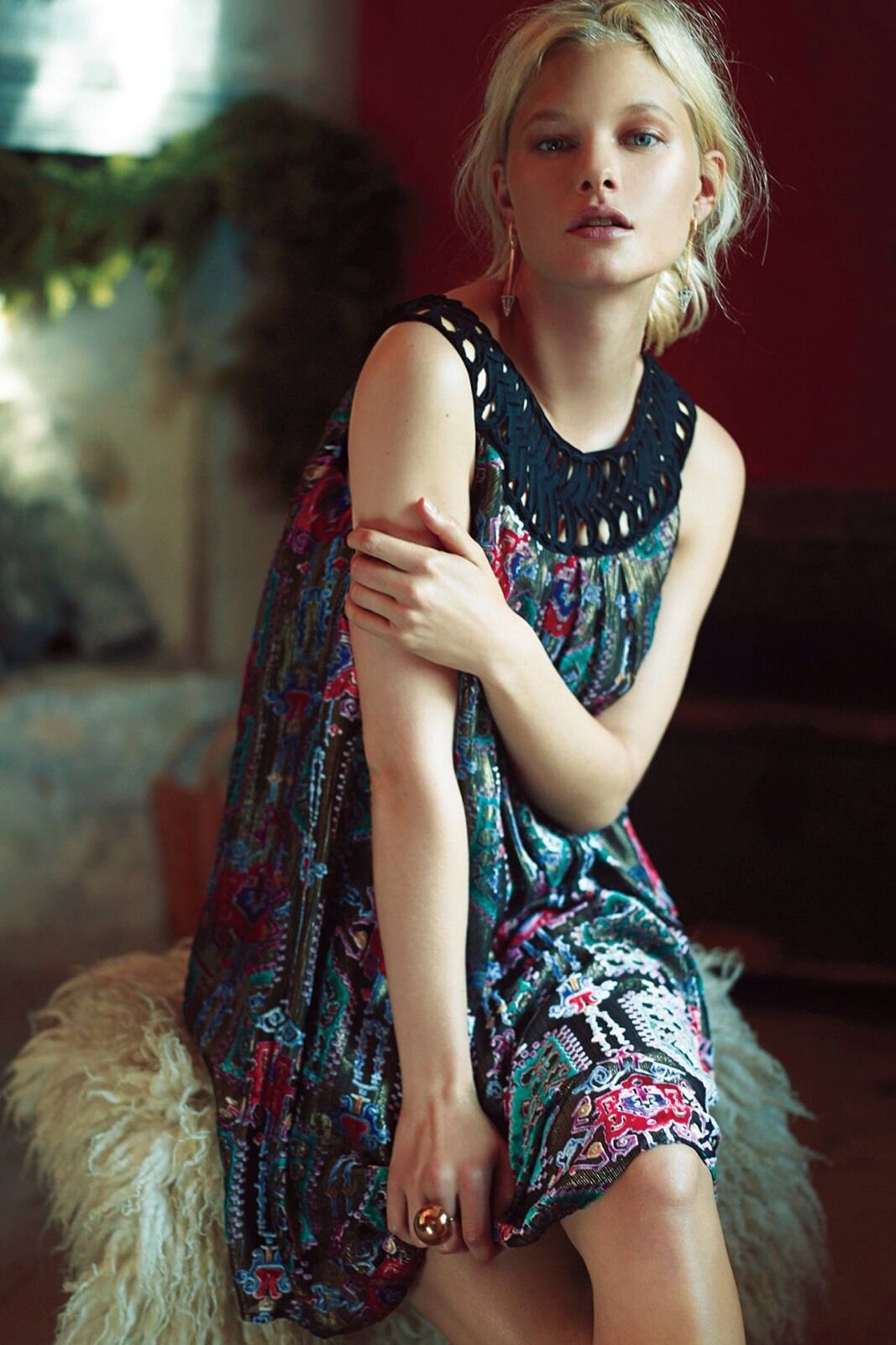 Moulinette Soeurs Anthropologie Linnea Burnout Velvet Metallic Shift Dress Sz S