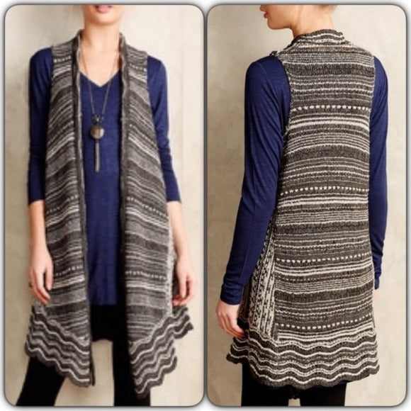 Moth Anthropologie Strata Gray Woven Striped Cardigan Sweater Vest Size XS / S