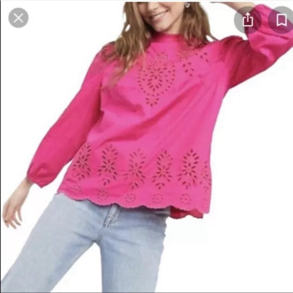 NWT J Crew Black Embroidered Eyelet Poplin Popover Top Blouse Mock Neck XXS 2XS