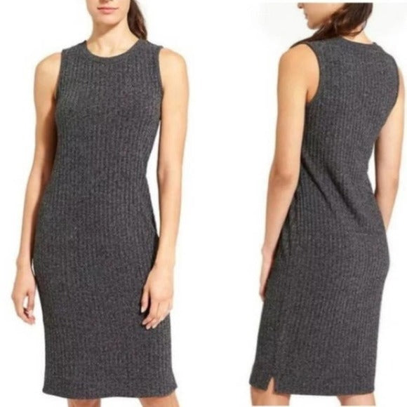 NWT Athleta Rendezvous Charcoal Gray Ribbed Knit Dress Size L Sleeveless