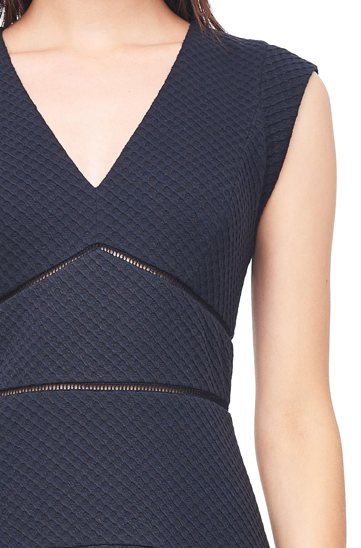 Rebecca Taylor Taylor Dress Navy Blue Textured Knit A Line Eyelet Cutout Size 6