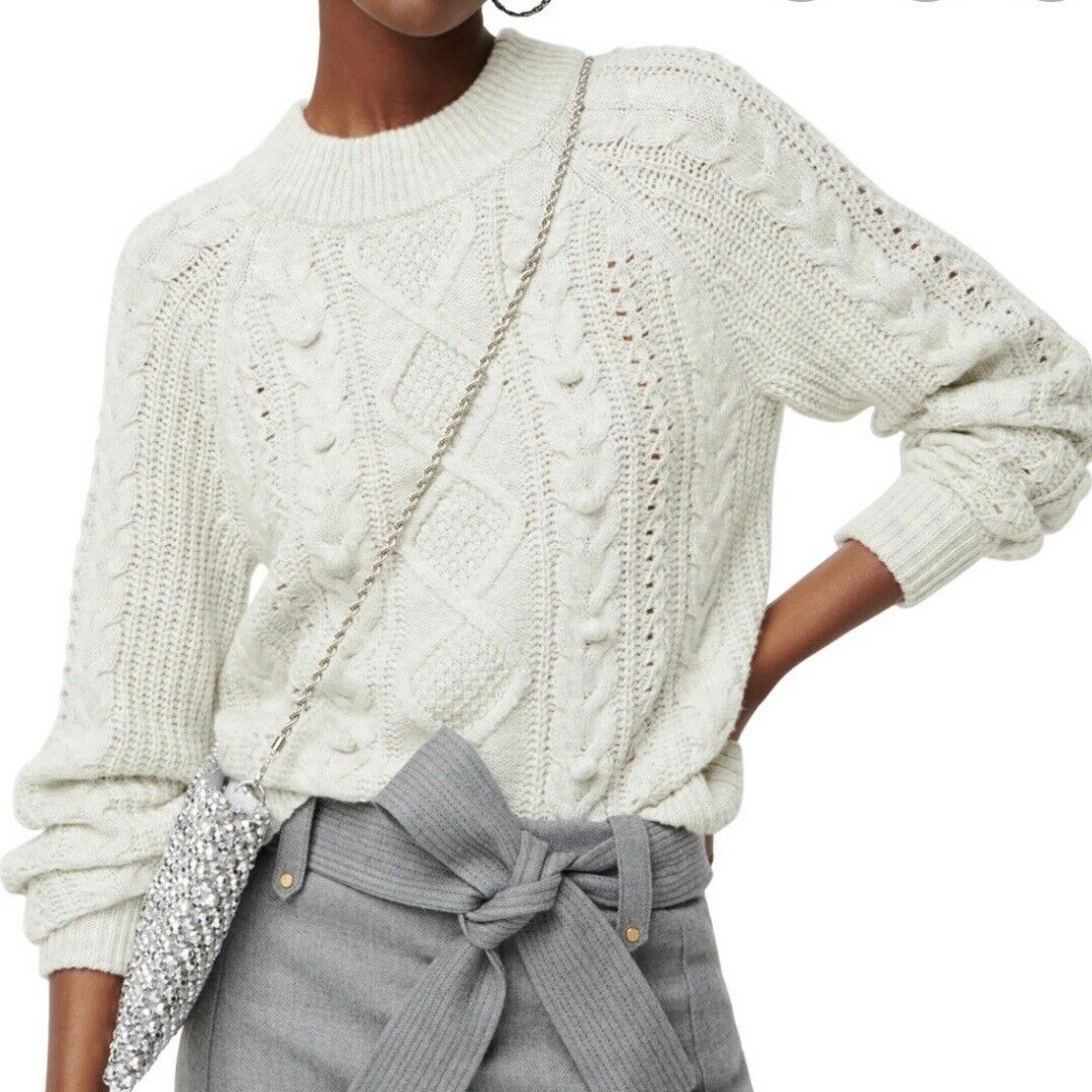 J Crew Womens Tan Pompom Cable Knit Pullover Sweater Size S Lambswool