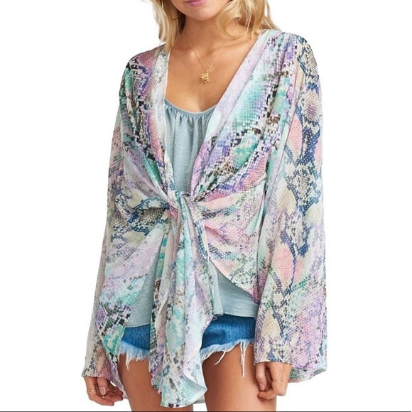 Show Me Your Mumu Felicity Snakeskin Print Tie Front Kimono Top Blouse Size S