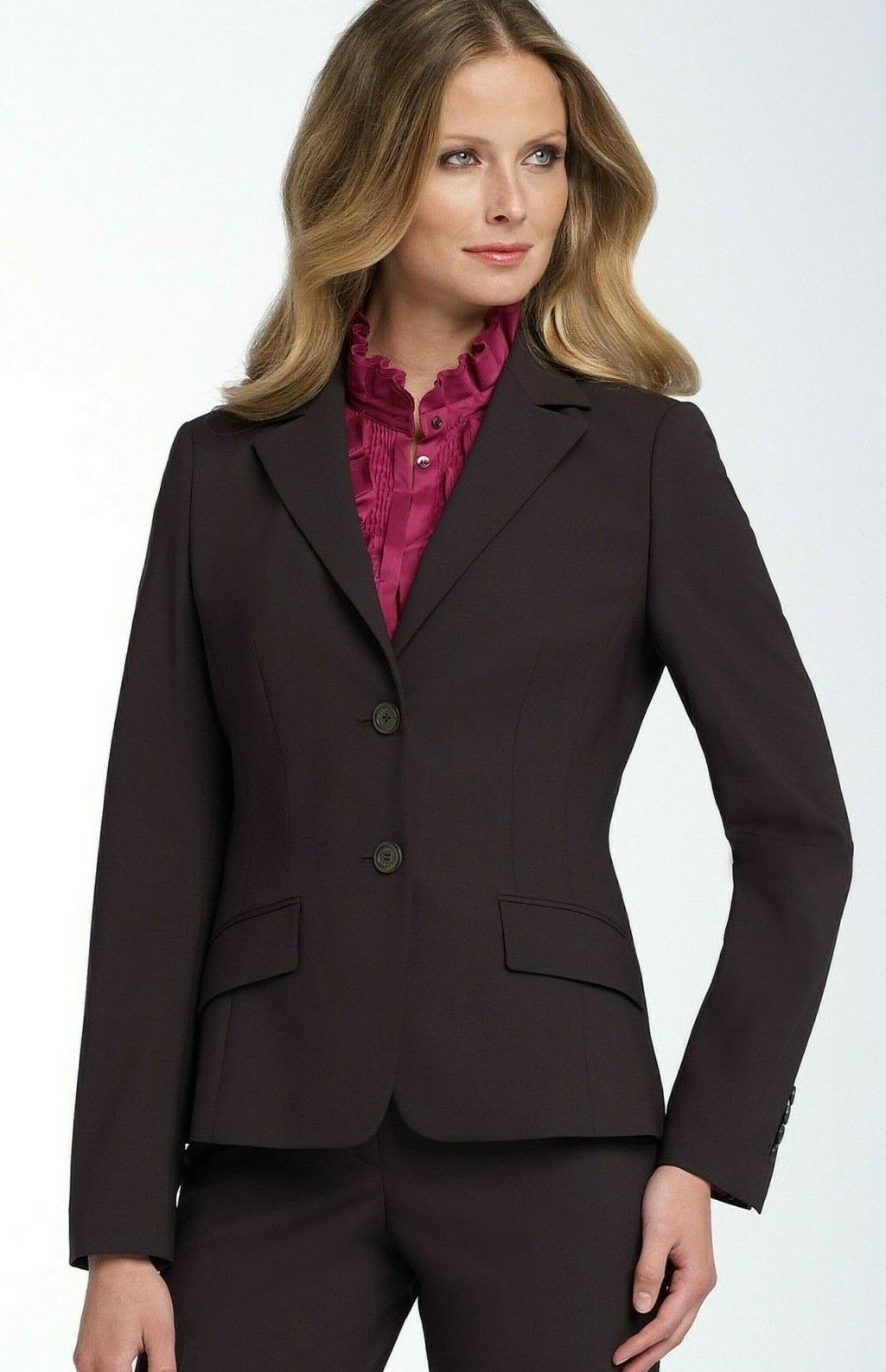 Hugo Boss Womens Janna 2 Solid Brown Wool Blend Blazer Suit Jacket Size 10