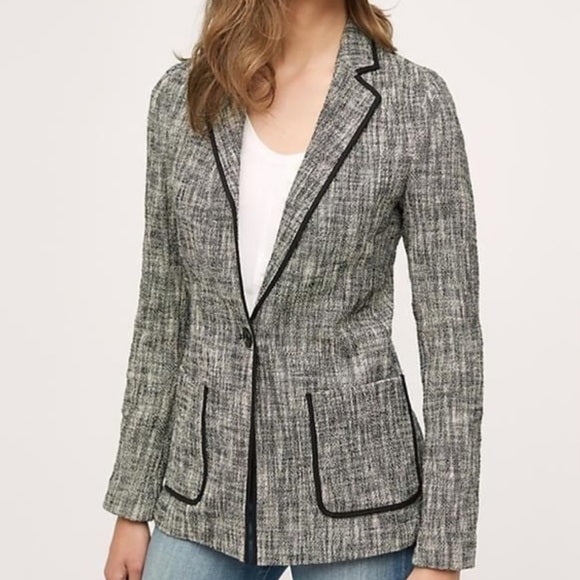 Cartonnier Anthropologie Leonie Black White Gray Tweed Blazer Jacket Size 6