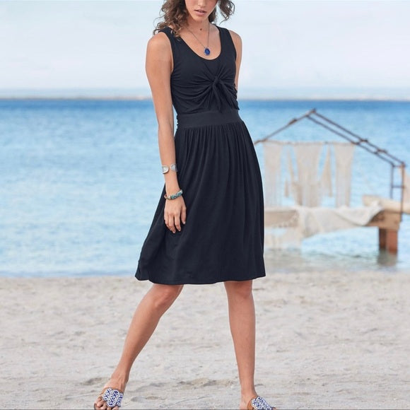 Sundance Catalog Easy Travel Days Black Tie Front Knit Sleeveless Dress Size S