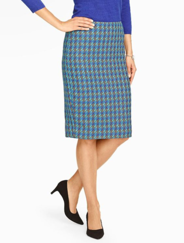 NWT Talbots Gray Blue Houndstooth Tweed Pencil Skirt Size 2P Wool