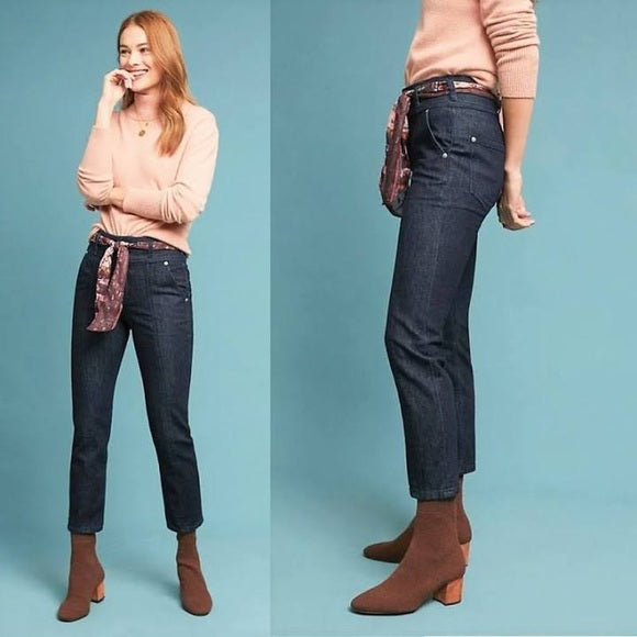 Pilcro and the Letterpress Anthropologie High Rise Slim Scarf Belted Jeans Sz 28