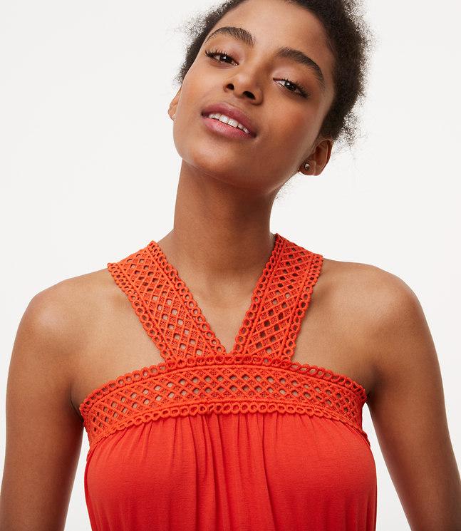 NWT Ann Taylor Loft Orange Lace Crochet Halter Neck Knit Dress Size S Casual