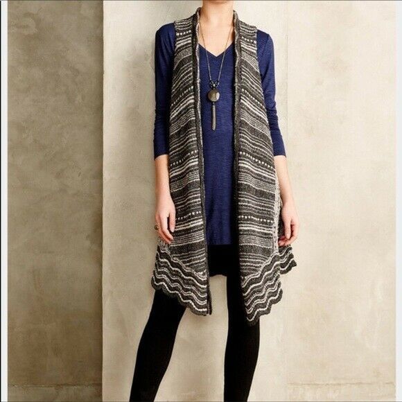 Moth Anthropologie Strata Gray Woven Striped Cardigan Sweater Vest Size XS / S