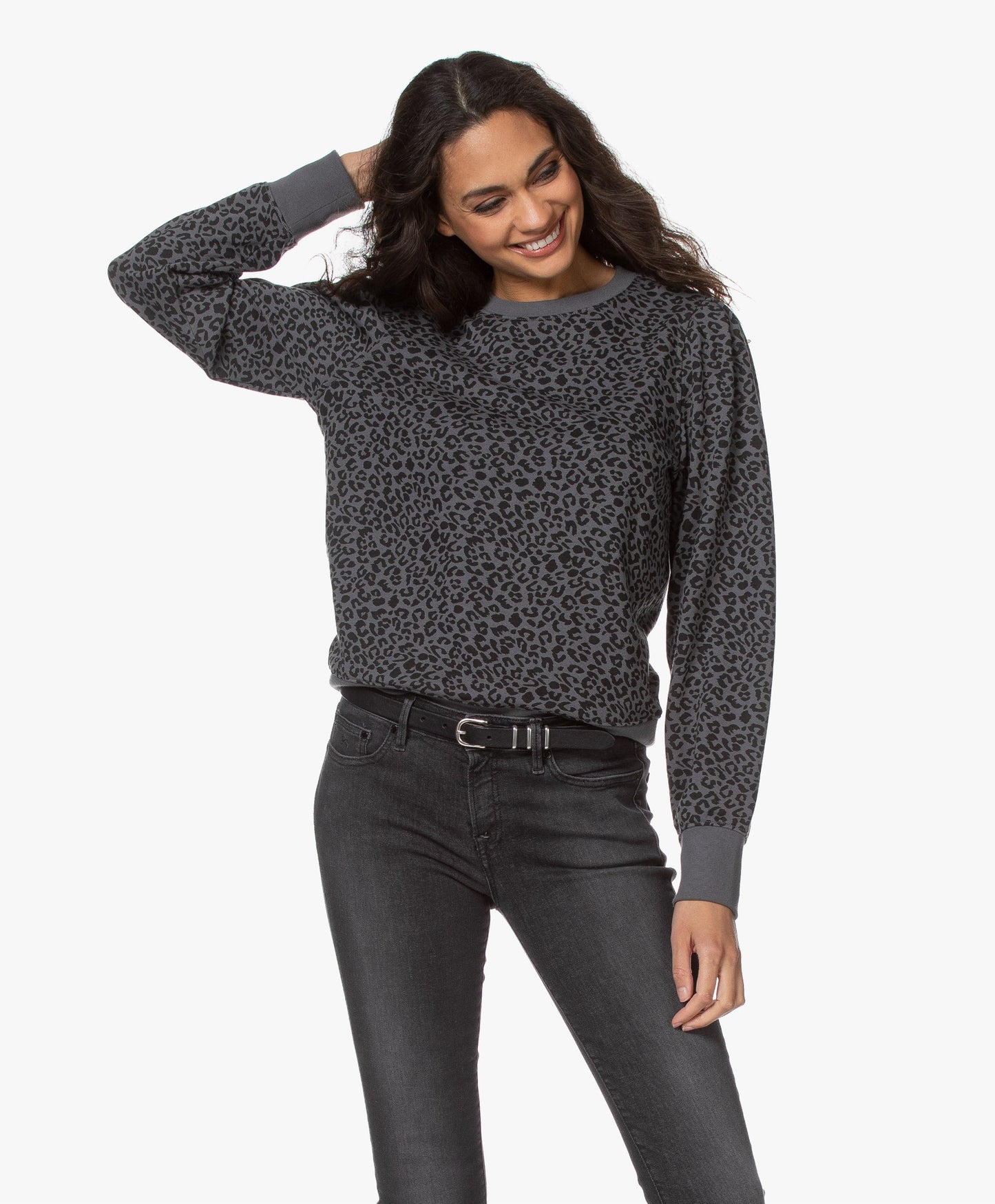 NWT Rails Marcie Gray Black Leopard Print Sweatshirt Pullover Sweater Size S