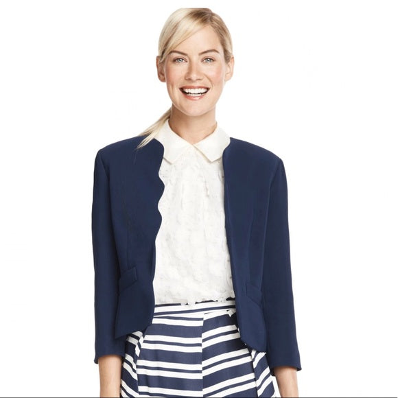 NWT $250 Draper James Solid Navy Blue Scallop Open Front Blazer Jacket Size 0