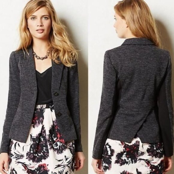 Cartonnier Anthropologie Spliced Heather Charcoal Gray Black Blazer Jacket Sz 6