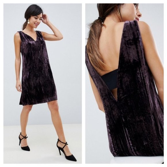 NWT $128 French Connection Purple Crushed Velvet Mini Shift Dress Size 6 Party