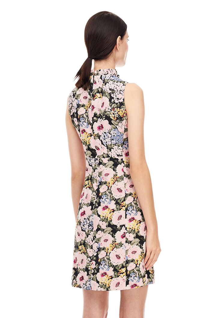 Rebecca Taylor Lavinia Garden Floral Print Ruffle Neck Sheath Dress Size 6 Pink