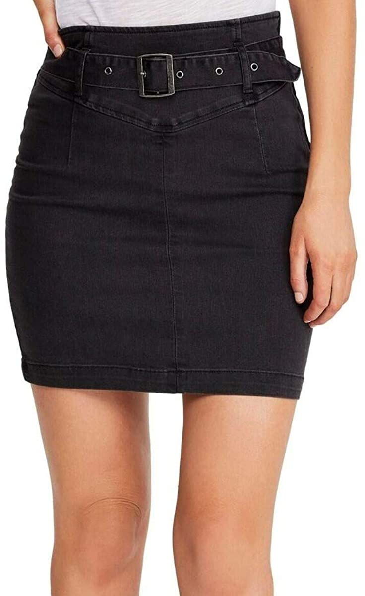 NWT Free People Livin it Up Worn Black Denim Pencil Skirt Size 2 Belted