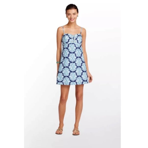 Lilly Pulitzer Rilee Hey Sailor Printed Lace Up Dress Sz 4 Blue Mermaid Nautical
