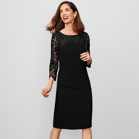 NWT Talbots RSVP Black Lace Sleeve Sheath Dress Size 2P Cocktail Party