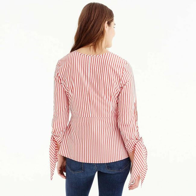 J Crew x Universal Standard Striped Poplin Tie Sleeve Blouse Top Size S V Neck