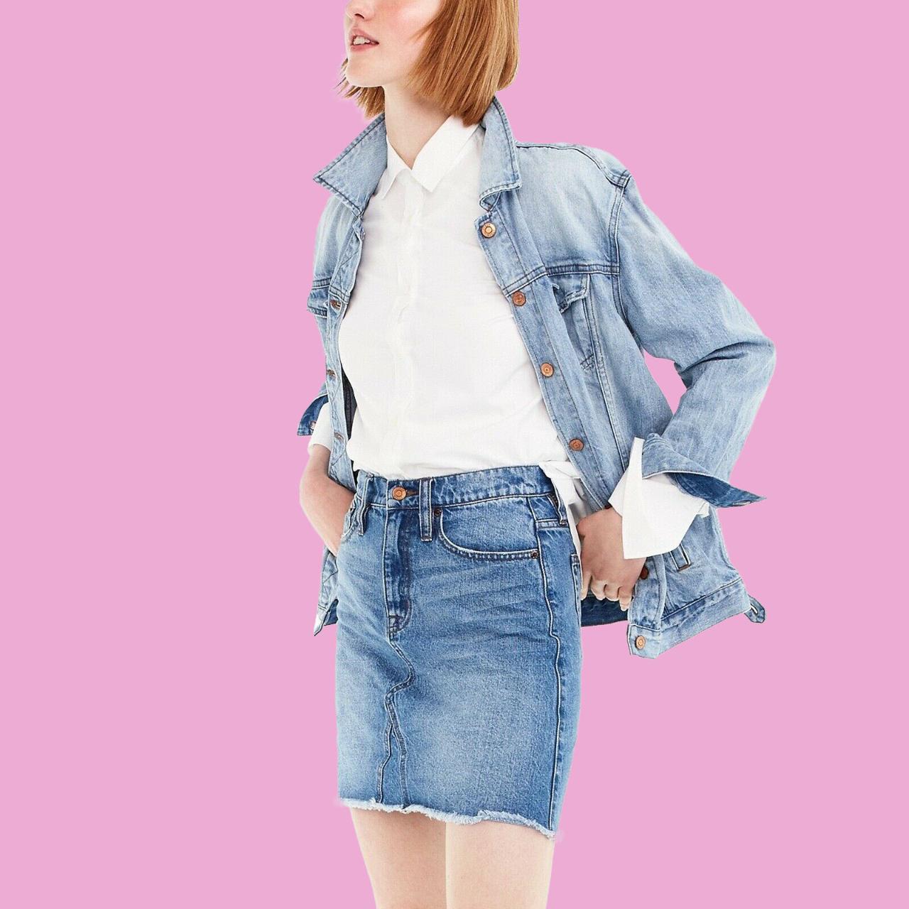 J Crew Jeans Womens Denim Skirt in Birch Wash Size 32 Frayed Hem