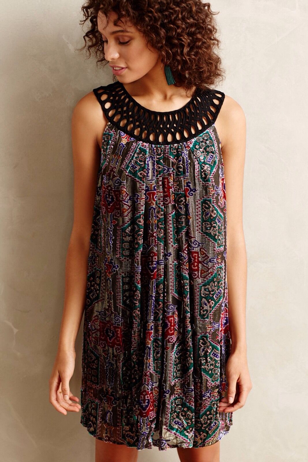 Moulinette Soeurs Anthropologie Linnea Burnout Velvet Metallic Shift Dress Sz S