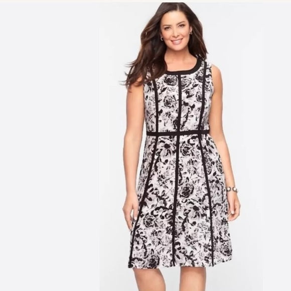 Talbots Womens Gray Black Floral Print Seamed A Line Dress Sleeveless Size 10