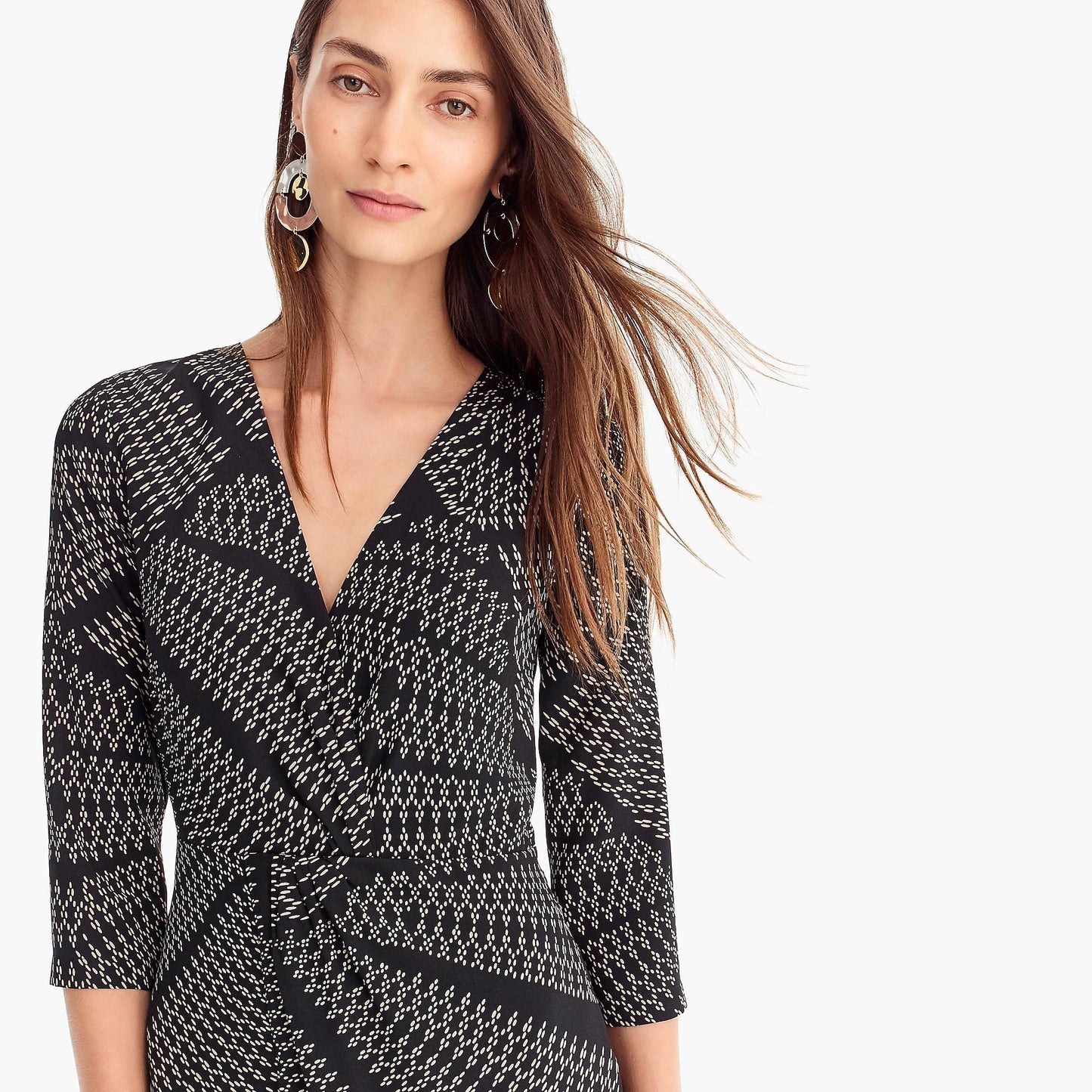 NWT J Crew Black Silk Twist Front Dress in Kaleidoscope Print Size 00 Geometric